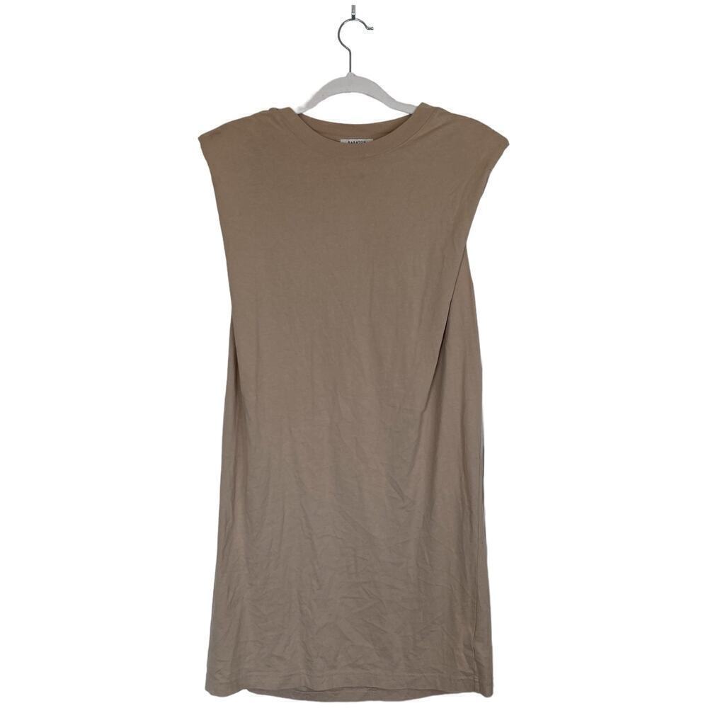 ARITZIA Babaton Shoulder Pad Cotton Mini Dress Olive Beige Size Small Minimalist - Picture 4 of 8